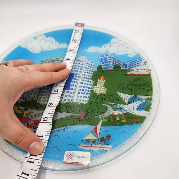 Peggy Karr Fused Glass Plate Milwaukee 150 Years Lake Michigan 10” Northwestern - Picture 6 of 6